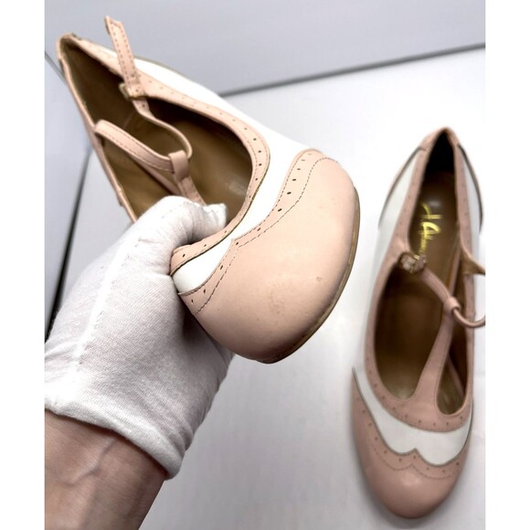 J Adams Mary Jane size 10 Kym High Heel Shoes Wing Tip Pink White 1950s Oxford - Picture 7 of 13